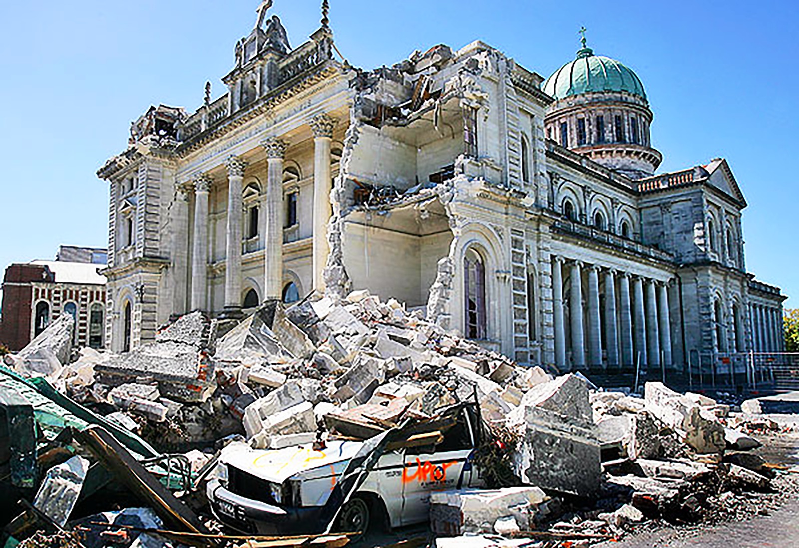 Damaged cathedral representing apocalyptic themes